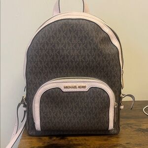 Michael Kors Signature Brown and Pink Backpack